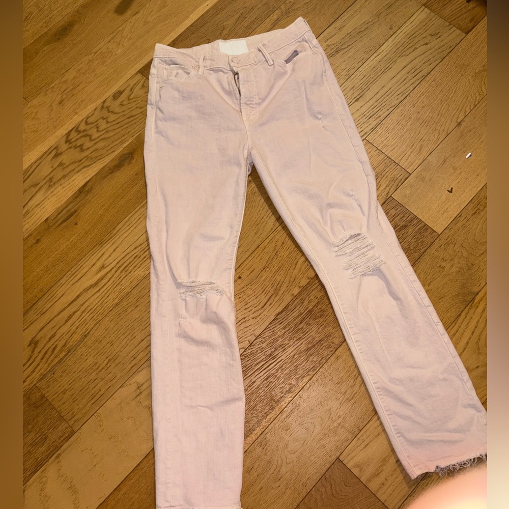 Mother High Rise Straight Leg Jeans Blush Pink Distressed Raw Hem Size 29 - Picture 4 of 13